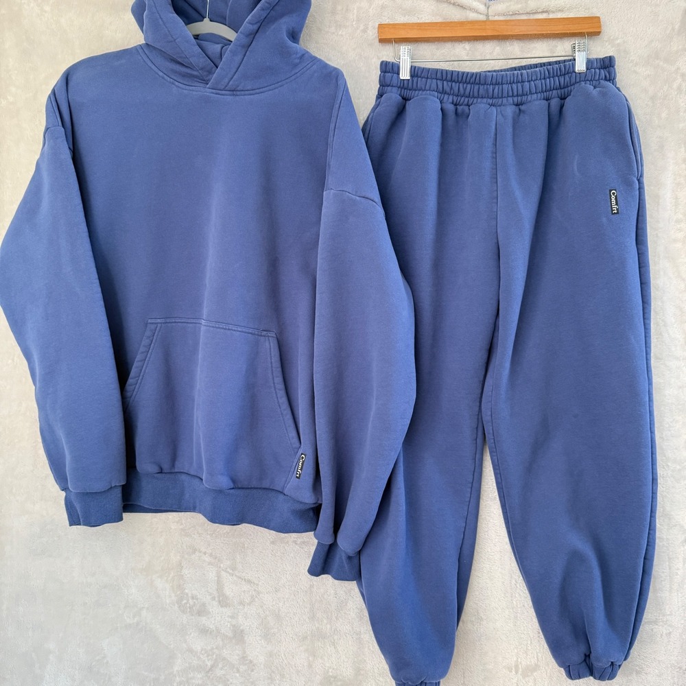 Comfrt Womens XL Hoodie Sweatpants Set Blue Oversized Loungewear Heavyweight